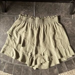 🎁 Faux Wrap Skort with Ruffle Olive Linen-look XL